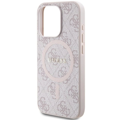 Originalus Guess dėklas 4G Collection Leather Metal Logo MagSafeiPhone 15 Pro - Rožinis 5