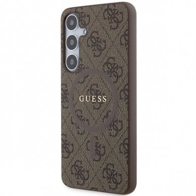 Originalus Guess dėklas 4G Collection Leather Metal Logo MagSafeSamsung Galaxy S24+ - Rudas 1