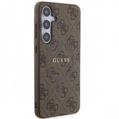 Originalus Guess dėklas 4G Collection Leather Metal Logo MagSafeSamsung Galaxy S24+ - Rudas 3