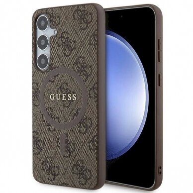 Originalus Guess dėklas 4G Collection Leather Metal Logo MagSafeSamsung Galaxy S24+ - Rudas