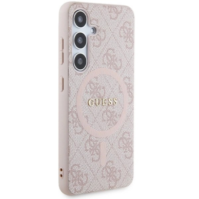 Guess 4G Collection Leather Metal Logo MagSafe Dėklas Samsung Galaxy S24 - rožinis 3