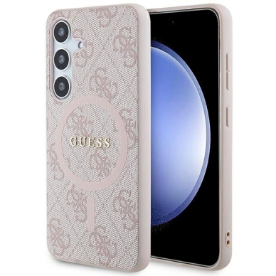 Guess 4G Collection Leather Metal Logo MagSafe Dėklas Samsung Galaxy S24 - rožinis