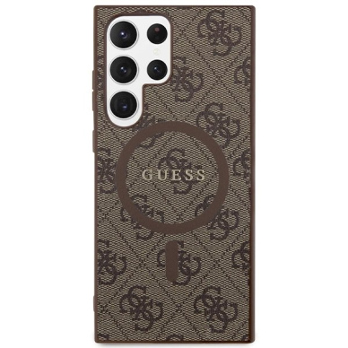 Guess 4G Collection Leather Metal Logo MagSafe Dėklas Samsung Galaxy S24 Ultra - rudas 2