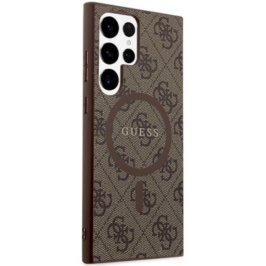 Guess 4G Collection Leather Metal Logo MagSafe Dėklas Samsung Galaxy S24 Ultra - rudas 3