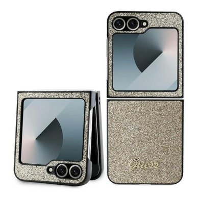 Guess 4G Glitter Script Dėklas Samsung Galaxy Z Flip 6 - auksinis