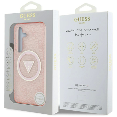 Guess 4G Glitter Triangle Buttons MagSafe Dėklas Samsung Galaxy S25 Rožinis 7