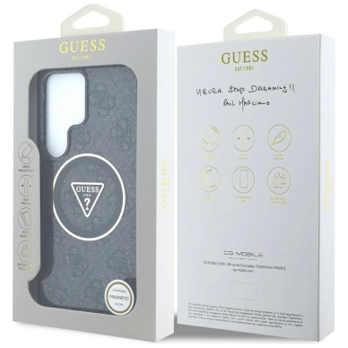 Guess 4G Glitter Triangle Buttons MagSafe Dėklas Samsung Galaxy S25 Ultra Juodas 7