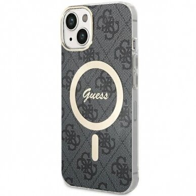 Originalus Guess dėklas 4G MagSafeiPhone 15 Plus / 14 Plus - Juodas