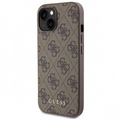 Dėklas Guess 4G Metal Auksinis Logo   iPhone 15 - Rudas 1