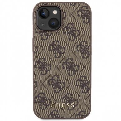 Dėklas Guess 4G Metal Auksinis Logo   iPhone 15 - Rudas 2
