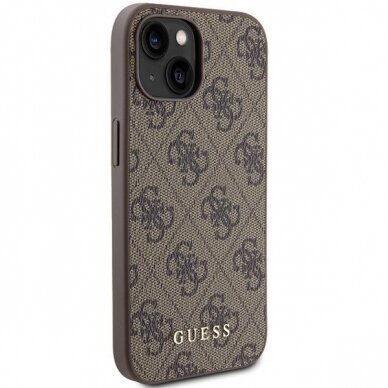 Dėklas Guess 4G Metal Auksinis Logo   iPhone 15 - Rudas 3