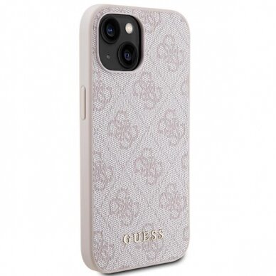 Dėklas Guess 4G Metal Auksinis Logo   iPhone 15 - Rožinis 3
