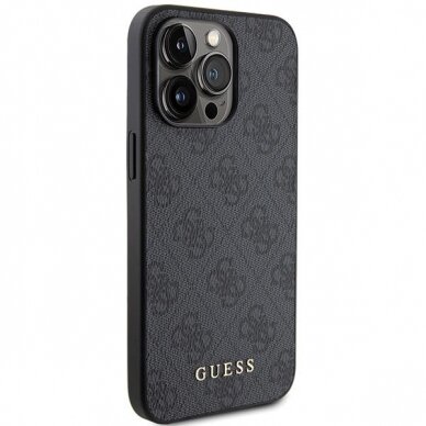 Dėklas Guess 4G Metal Auksinis Logo   iPhone 15 Pro - Pilkas 3