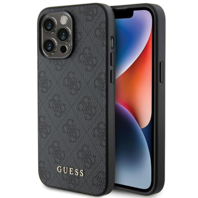 Akcija! Dėklas Guess 4G Metal Auksinis Logo   iPhone 15 Pro Max - Pilkas