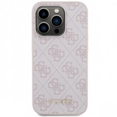 Dėklas Guess 4G Metal Auksinis Logo   iPhone 15 Pro - Rožinis 2