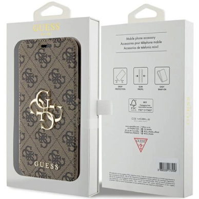 Originalus Guess dėklas 4G Metal LogoiPhone 15 / 14 / 13 - Rudas 6