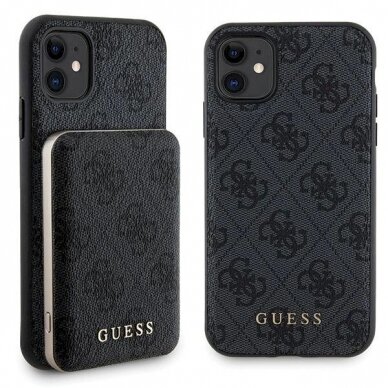 Guess 4G Metal Logo Dėklas set iPhone 11 + 5000mAh MagSafe power bank - Juodas