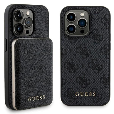 Guess 4G Metal Logo Dėklas Set iPhone 13 Pro Max + 5000mAh MagSafe Powerbank - Juodas