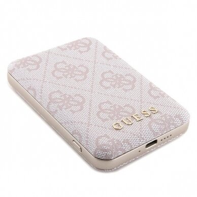 Guess 4G Metal Logo Dėklas set iPhone 15 + 5000mAh MagSafe power bank - Rožinis 9