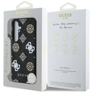 Guess 4G Printed Colored Peony Pattern MagSafe Dėklas Samsung Galaxy S25 Juodas 7