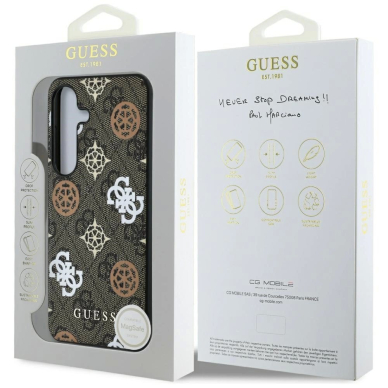 Guess 4G Printed Colored Peony Pattern MagSafe Dėklas Samsung Galaxy S25 Rudas 7