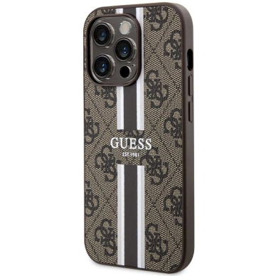 Originalus Guess dėklas 4G Printed Stripes MagSafeiPhone 15 Pro - Rudas 1