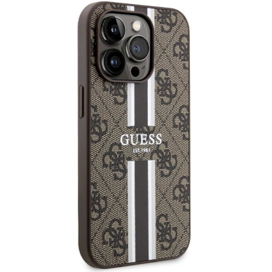 Originalus Guess dėklas 4G Printed Stripes MagSafeiPhone 15 Pro - Rudas 3