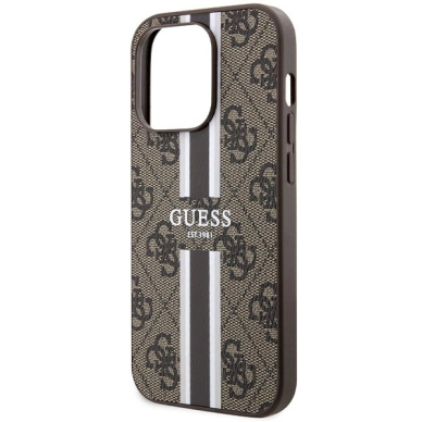 Originalus Guess dėklas 4G Printed Stripes MagSafeiPhone 15 Pro - Rudas 5