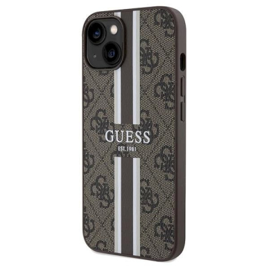 Originalus Guess dėklas 4G Printed Stripes MagSafeiPhone 15/14/13 - Rudas 1