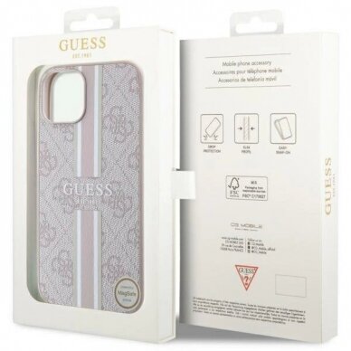 Originalus Guess dėklas 4G Printed Stripes MagSafeiPhone 15/14/13 - Rožinis 7