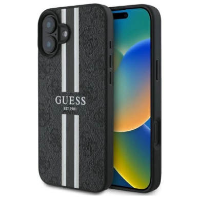 Dėklas Guess 4G Printed Stripes MagSafe  iPhone 16 - Juodas