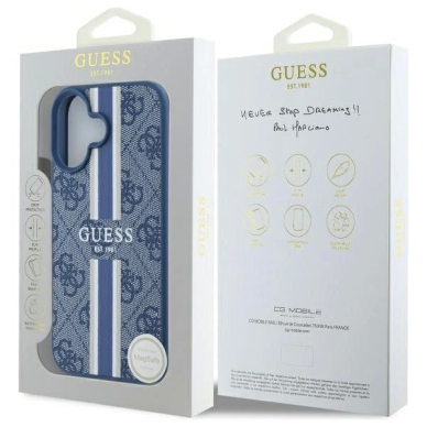 Dėklas Guess 4G Printed Stripes MagSafe  iPhone 16 - Mėlynas 7