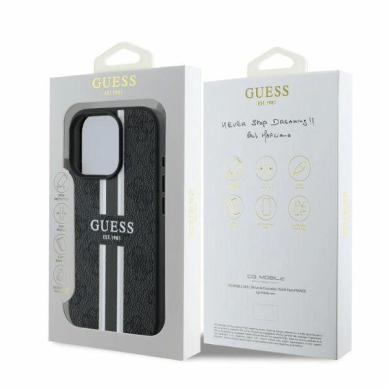 Guess 4G Printed Stripes MagSafe Dėklas iPhone 16 Pro - juodas 5