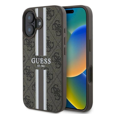 Guess 4G Printed Stripes MagSafe iPhone 16 Plus Dėklas - rudas