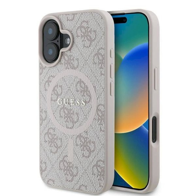 Guess 4G Ring Classic Logo MagSafe iPhone 16 Plus Dėklas - rožinis