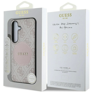 Guess 4G Round Patch Classic Logo MagSafe Dėklas Samsung Galaxy S25 Rožinis 7