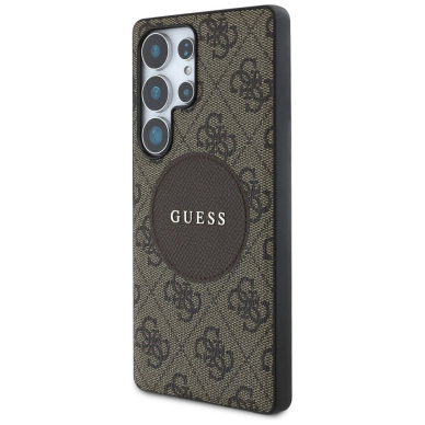 Guess 4G Round Patch Classic Logo MagSafe Dėklas Samsung Galaxy S25 Ultra Rudas 1