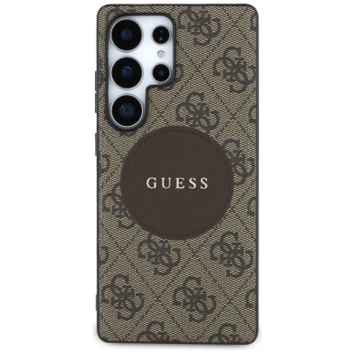 Guess 4G Round Patch Classic Logo MagSafe Dėklas Samsung Galaxy S25 Ultra Rudas 2