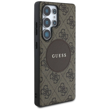 Guess 4G Round Patch Classic Logo MagSafe Dėklas Samsung Galaxy S25 Ultra Rudas 3