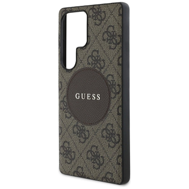 Guess 4G Round Patch Classic Logo MagSafe Dėklas Samsung Galaxy S25 Ultra Rudas 5