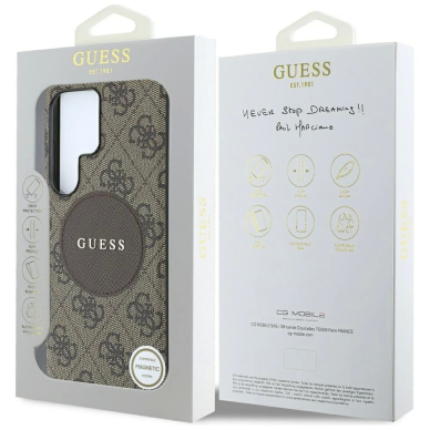 Guess 4G Round Patch Classic Logo MagSafe Dėklas Samsung Galaxy S25 Ultra Rudas 7