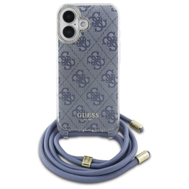 Dėklas Guess Crossbody Cord 4G Print  with Lanyard for iPhone 16 - Mėlynas 1