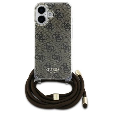 Dėklas Guess Crossbody Cord 4G Print  with Lanyard for iPhone 16 - Rudas 1