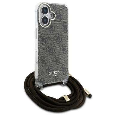 Dėklas Guess Crossbody Cord 4G Print  with Lanyard for iPhone 16 - Rudas 2