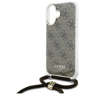 Dėklas Guess Crossbody Cord 4G Print  with Lanyard for iPhone 16 - Rudas 4