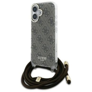 Dėklas Guess Crossbody Cord 4G Print  with Lanyard for iPhone 16 - Rudas