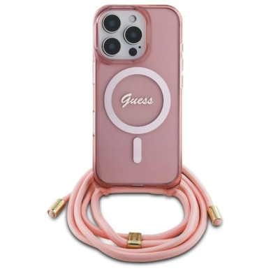 Dėklas Guess Crossbody Cord Script MagSafe  iPhone 16 Pro Max - Rožinis 1