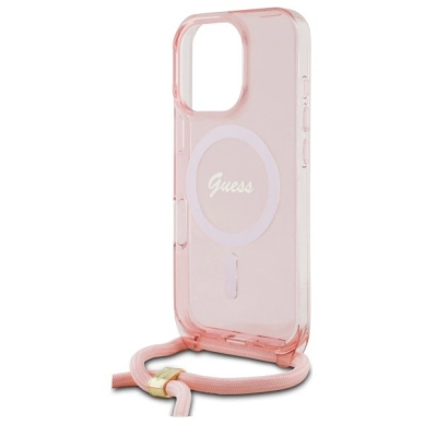 Dėklas Guess Crossbody Cord Script MagSafe  iPhone 16 Pro Max - Rožinis 4