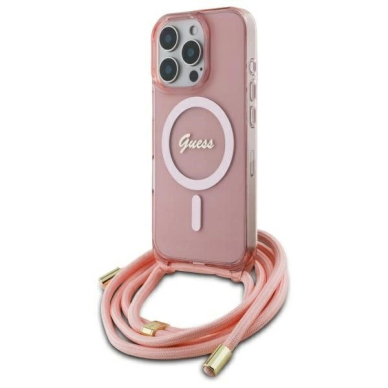 Dėklas Guess Crossbody Cord Script MagSafe  iPhone 16 Pro Max - Rožinis