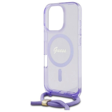 Dėklas Guess Crossbody Cord Script MagSafe  iPhone 16 Pro Max - Violetinis 4